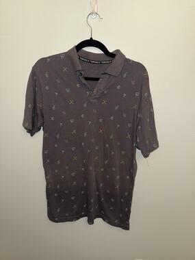 Top Golf Polo Shirt Medium Gray All Over Print Golf Drinks Clubs